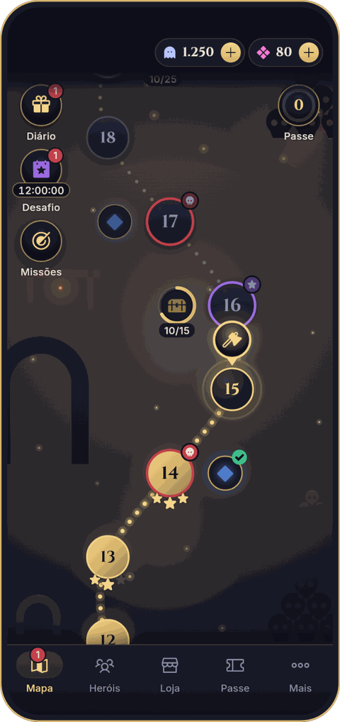 Tela do Deckrypt: o mapa da masmorra com os níveis